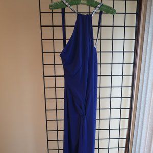 Betsy and Adam Color: Sapphire Gown w/ Rhinestone Detailed Straps - Never Worn